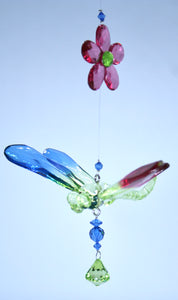 Long Acrylic Hanging Dragonfly with Flowers