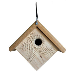 Hand Carved Cedar Wren House with Pine Cones | Hanging Outdoor Birdhouse | made in the USA