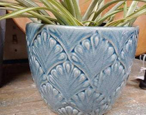 Planter l 5.5" Blue textured Ceramic Flower Pot  w/Drainage