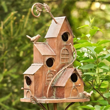 Load image into Gallery viewer, Birdhouse Condo Garden Stake 4 Unit Vintage Antique Copper
