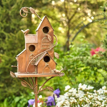 Load image into Gallery viewer, Birdhouse Condo Garden Stake 4 Unit Vintage Antique Copper