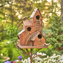 Load image into Gallery viewer, Birdhouse Condo Garden Stake 4 Unit Vintage Antique Copper
