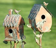 Round House Metal Copper birdhouse garden stake