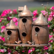 Load image into Gallery viewer, Mushroom Shaped Birdhouse Condo Garden Stake | Silver or Copper Metal 6&#39;