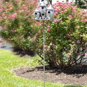 Load image into Gallery viewer, Mushroom Shaped Birdhouse Condo Garden Stake | Silver or Copper Metal 6&#39;