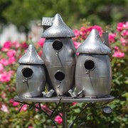 Load image into Gallery viewer, Mushroom Shaped Birdhouse Condo Garden Stake | Silver or Copper Metal 6&#39;