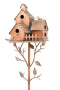 Load image into Gallery viewer, Outdoor Birdhouse Condo Garden Stake | Vintage Antique Copper Bird House 4 Units