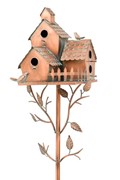 Outdoor Birdhouse Condo Garden Stake | Vintage Antique Copper Bird House 4 Units