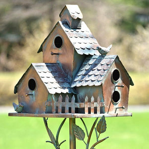 Outdoor Birdhouse Condo Garden Stake | Vintage Antique Copper Bird House 4 Units