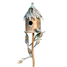 Load image into Gallery viewer, Round House Metal Copper birdhouse garden stake