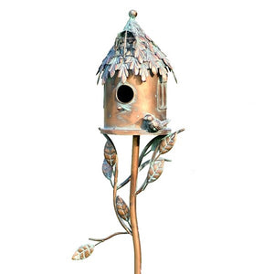 Round House Metal Copper birdhouse garden stake