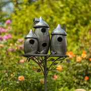 Load image into Gallery viewer, Mushroom Shaped Birdhouse Condo Garden Stake | Silver or Copper Metal 6&#39;