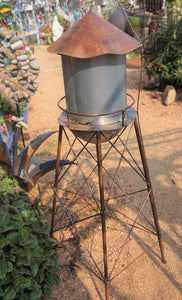 Metal Water Tower Bird House | Free Standing Garden Art