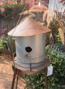 Metal Water Tower Bird House | Free Standing Garden Art
