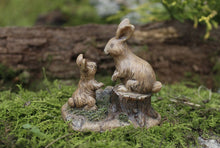 Load image into Gallery viewer, Miniature Bunnies playing and Talking on a Tree Stump