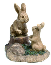 Load image into Gallery viewer, Miniature Bunnies playing and Talking on a Tree Stump