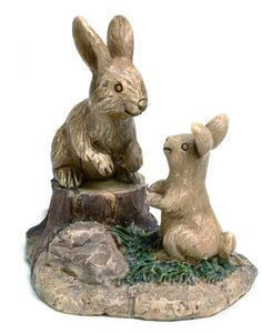 Miniature Bunnies playing and Talking on a Tree Stump