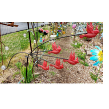Load image into Gallery viewer, 5 Red cardinals each on their own stake balancing on a garden stake.  There is a giant glass ball on the other end of the balancing birds that keeps them on the garden stake.
