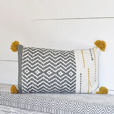 Chevron Design Accent Throw Pillow Mustard Yellow, Gray and White