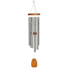 Load image into Gallery viewer, 16&quot; silver wind chimes with cherry finish on the ash wood sail and knocker.  Amazing Grace