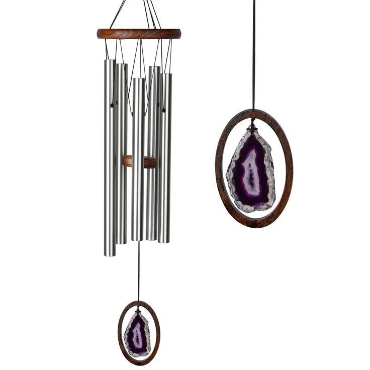 Genuine Purple Agate Stone Metal Wind Chime | Woodstock Celtic Gift