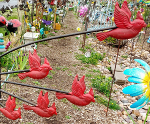 Balancing Cardinals Garden Stake |  Kinetic Wind Sculpture