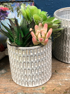 Small Gray Textured planter | ceramic glazed 4"