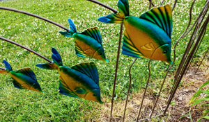 Flying Sun Fish Garden Spinner Stake | Kinetic Sculpture | Garden Tippers | Yard Art