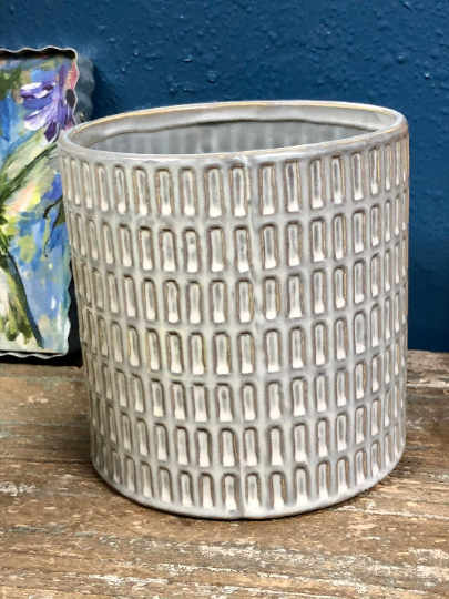 Small Gray Textured planter | ceramic glazed 4