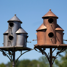 Load image into Gallery viewer, Outdoor Bird Houses |  Cylinder Plump Birdhouse Stake | Vintage Antique Copper