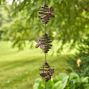 Outdoor Rain Chains with spirals and bees | 76" Hand-brushed Antique Bronze