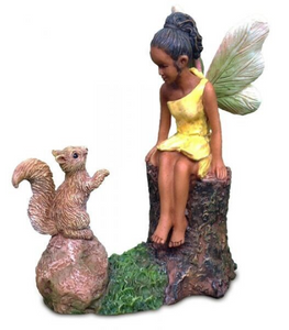 Ebony Girl talking to her Squirrel Friend Dollhouse Miniature Fairy Garden