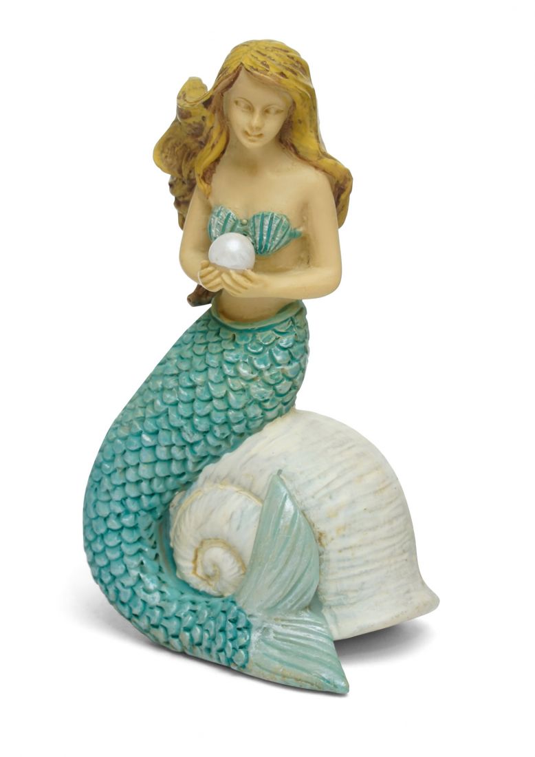 Green Fairy Mermaid Holding a Pearl sitting by the Ocean