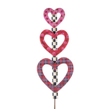 Load image into Gallery viewer, Stack of 3 plaid hearts on a metal garden stake for your porch pot.  31&quot; tall