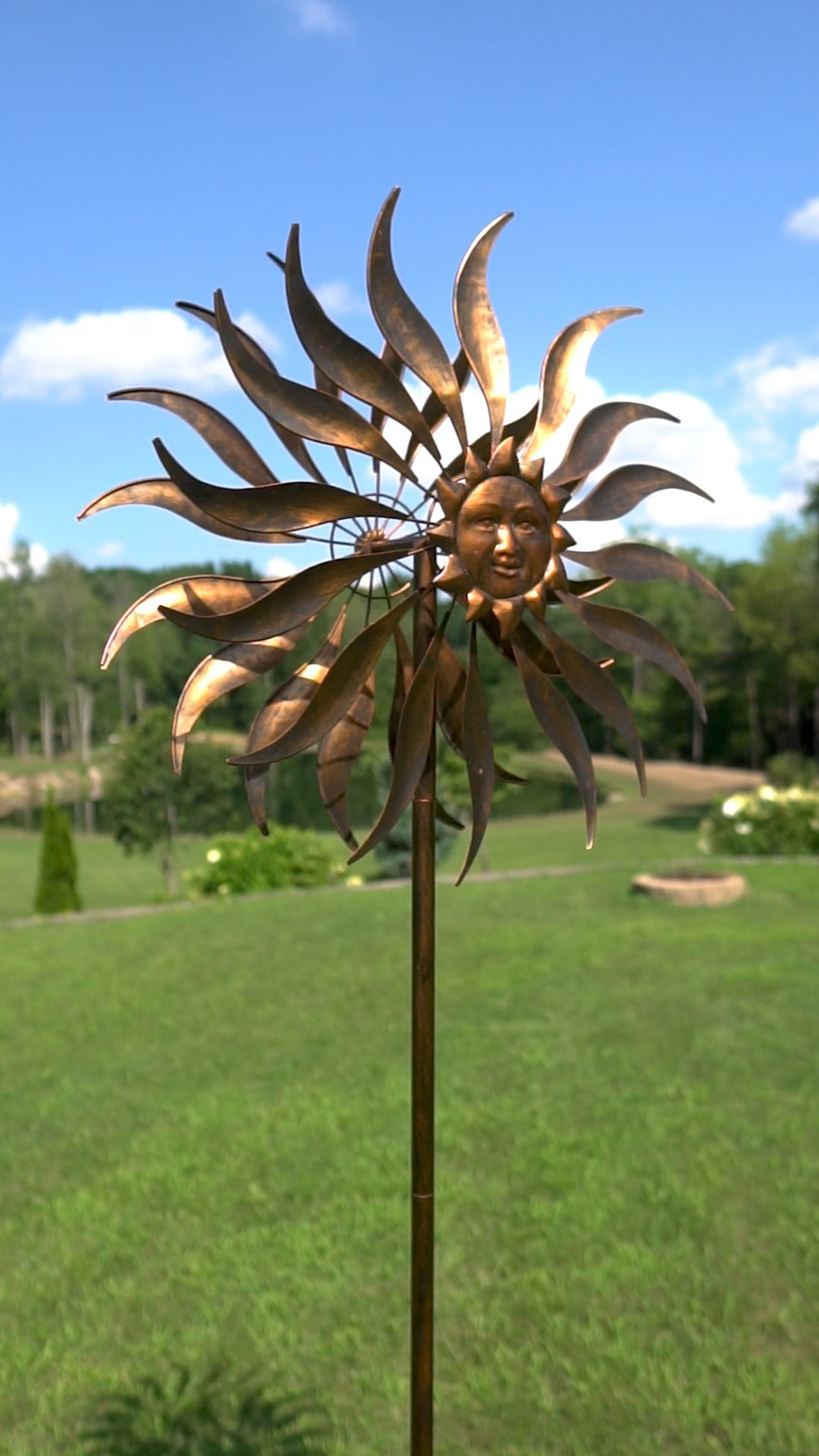 Sunburst Outdoor Wind Spinners | Copper Sun Kinetic Art Spinner | HH144