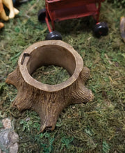 Load image into Gallery viewer, FAIRY GARDEN – RESIN – ‘FAIRY ON STUMP’ | MG322 | 3” T | DRK BROWN TREE STUMP (HIDE SOMETHING TO SOMEONE TO FIND – MAYBE THE TOOTH FAIRY?) FIGURINE IS SITTING ON MOSS
