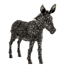 Load image into Gallery viewer, IMAGE OF AN ANTIQUE BRONZE-FINISHED, 3 FOOT FILIGREE METAL DONKEY WITH BASKETS. IT IS ON A WHITE BACKGROUND.  RedShedGarden redshedgarden RedShedredshed Baraboo Gifts Birthday Mother’s Day Anniversary Garden Decor Donkey Metal Sculpture Just Because