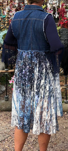 Plus Size Denim Sleeveless Vest with Blue Lace Bottom