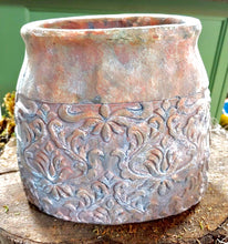 Load image into Gallery viewer, Oval Distressed Terracotta Planter with Embossed Filigree | Tuscan Design | French Country Vase
