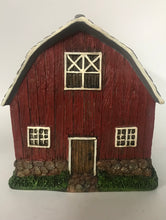 Load image into Gallery viewer, Miniature red barn with white trim windows.  For your fairy garden.  Doors do open