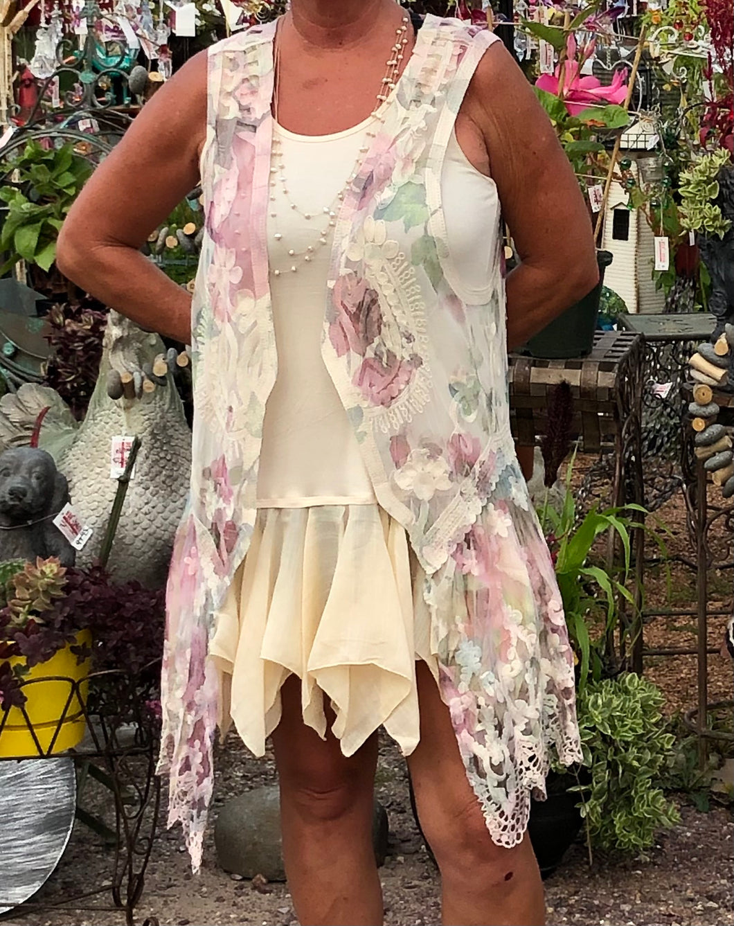 Big Rose Floral Vest | Sleeveless Jacket by Origami | Plus Size 3X
