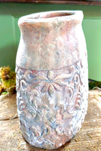 Load image into Gallery viewer, Oval Distressed Terracotta Planter with Embossed Filigree | Tuscan Design | French Country Vase