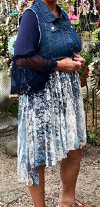 Plus Size Denim Sleeveless Vest with Blue Lace Bottom