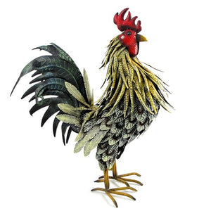 Large Metal Iron Rooster with Yellow Chest | Statue