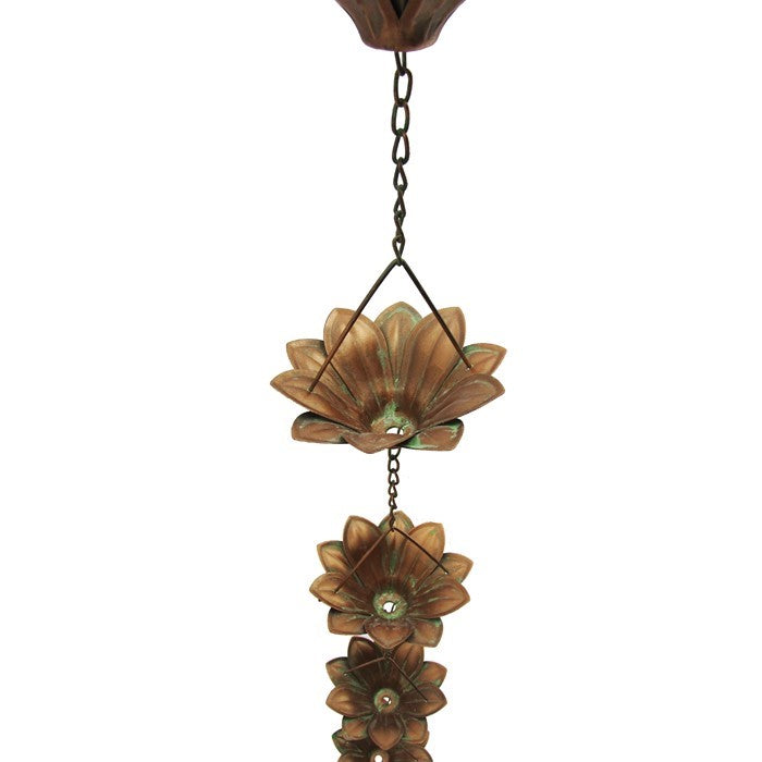 Sunflower Rain Chain | Distressed Copper | 6 foot