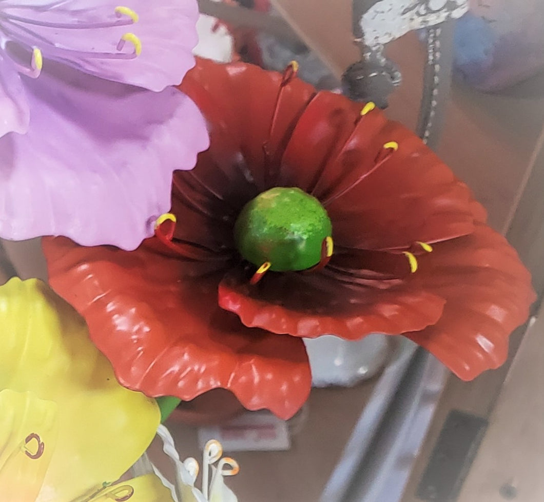 Small Metal Flower Garden Stakes | Metal Poppy Flower Picks