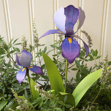 Load image into Gallery viewer, Metal Purple Iris Flower Garden Stake | 3-D | Tall Flower Stake | Unique Spring Decor | 2 sizes