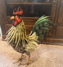 Load image into Gallery viewer, Large Metal Iron Rooster with Yellow Chest | Statue