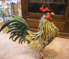 Load image into Gallery viewer, Large Metal Iron Rooster with Yellow Chest | Statue