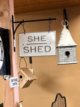 Load image into Gallery viewer, White Farm House Style Swinging &quot;She Shed&quot; Sign